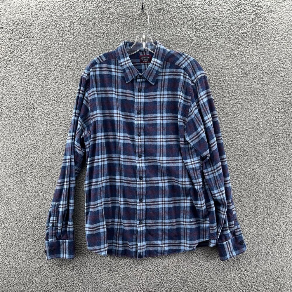 Untucked Shirt Mens XL Tall Blue Flannel Long Sleeve Button Barrington